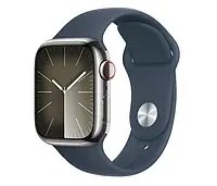 Apple Watch 9 41/срібляста сталь/штормовий блакитний спортивний гурт M/L LTE 1180439 фото