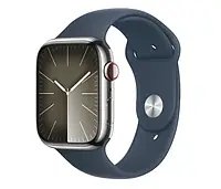 Apple Watch 9 45/срібляста сталь/штормовий блакитний спортивний гурт M/L LTE 1180445 фото