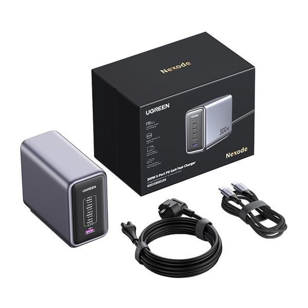 Зарядний пристрій UGREEN CD333 Nexode USB 4xUSB-C GaN 300 Вт + кабель USB-C 240 Вт, чорний EURO_1355629 фото