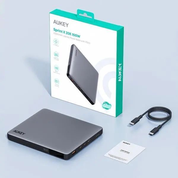 Зовнішній акумулятор Aukey PB-Y44 Sprint X 20000mAh 100W сірого кольору EURO_1313995 фото